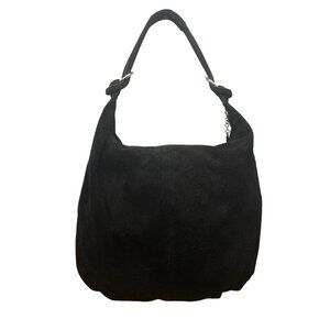Casper Women’s Black Suede Soft Interior Pocket Silver Hardware Classic Hobo Bag